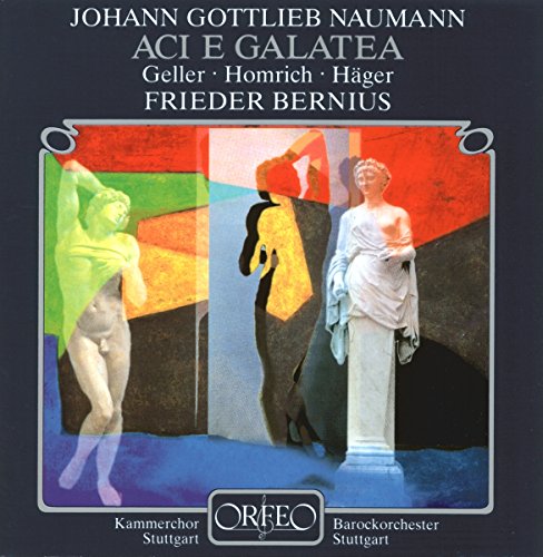 CD cover for Naumann’s “Aci e Galatea” featuring statues and abstract shapes.