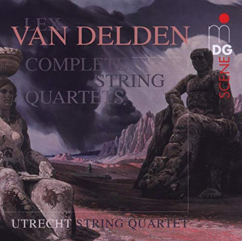 CD cover: statues against a dramatic landscape, text "Van Delden - Complete String Quartets".