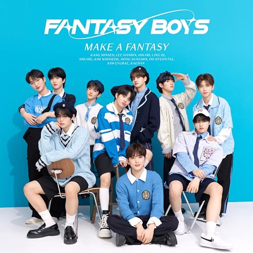 Nine young men in school uniforms pose for the "Fantasy Boys" CD cover.