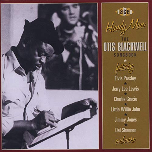 CD cover featuring Otis Blackwell writing, with Elvis Presley in the background.