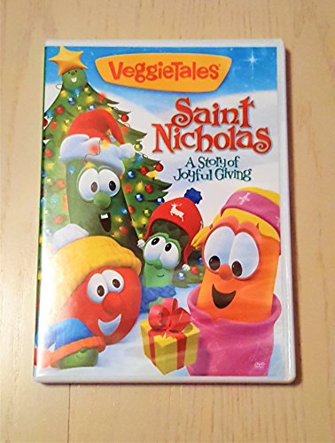 VeggieTales "Saint Nicholas" DVD cover with cartoon vegetables and a Christmas tree.