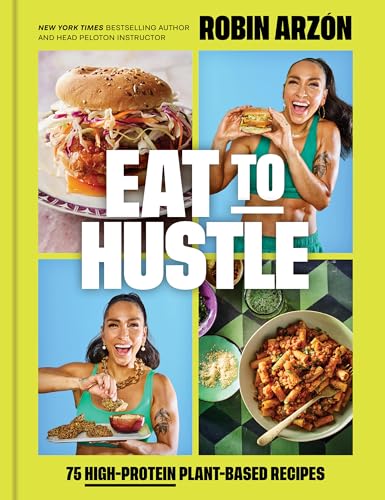 Cookbook cover featuring plant-based food, Robin Arzon, and bold text.