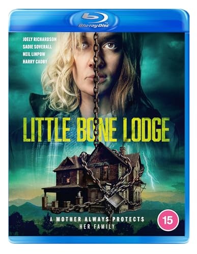 Little Bone Lodge" Blu-ray cover featuring a woman, house, and chains.