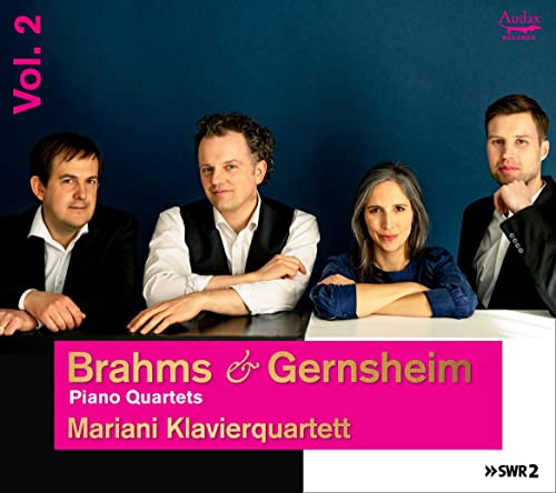 CD cover featuring four musicians and text: "Brahms & Gernsheim: Piano Quartets".