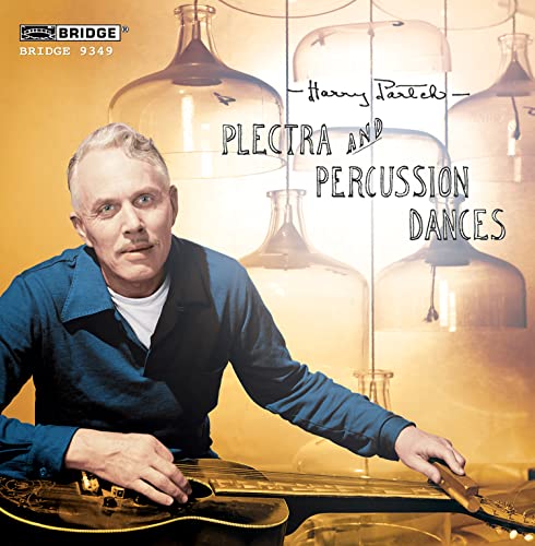 CD cover featuring composer Harry Partch with a stringed instrument.