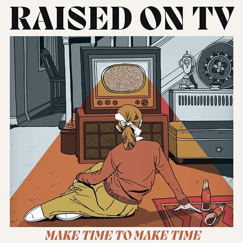 Album cover: woman sitting before a vintage television, illustrated style.