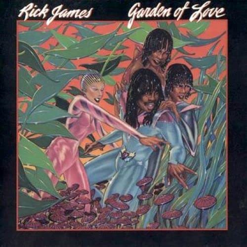 Album cover for Rick Jamesā āGarden of Loveā featuring three figures in foliage.