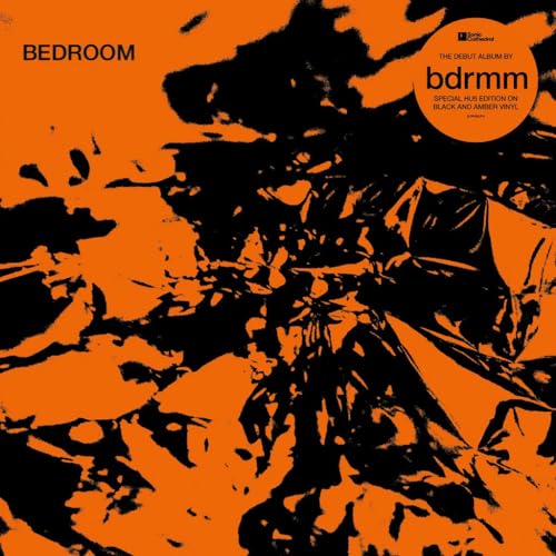 Album cover for Bdrmm’s “Bedroom” with abstract orange and black design.
