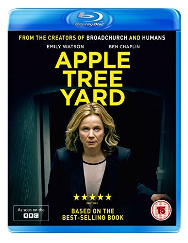 Blu-ray cover for "Apple Tree Yard" featuring Emily Watson in a dark setting.