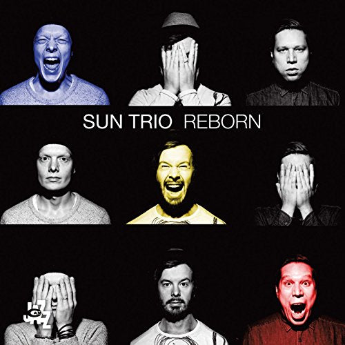 CD cover for Sun Trio’s “Reborn” featuring six distorted, expressive faces.