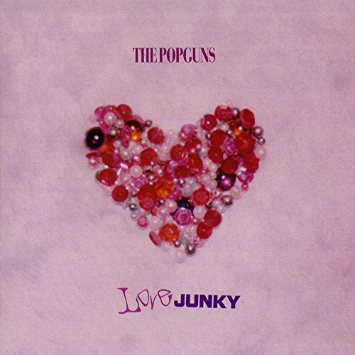 Album cover for The Popguns’ “Love Junky” featuring a heart of colorful beads.