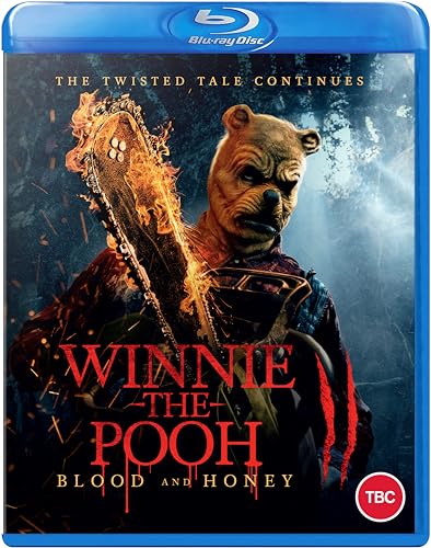 Blu-ray cover featuring a menacing, chainsaw-wielding Winnie the Pooh character.