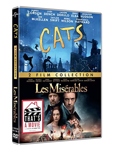DVD cover for "Cats" and "Les Misérables" with cast names.