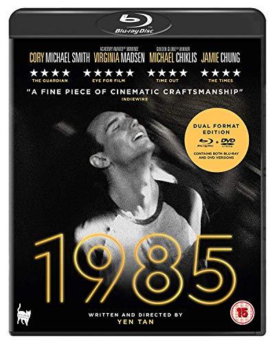 1985" Blu-ray cover featuring a man looking up, with bold yellow title text.