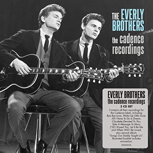 Black and white photo of the Everly Brothers with guitars, CD cover.