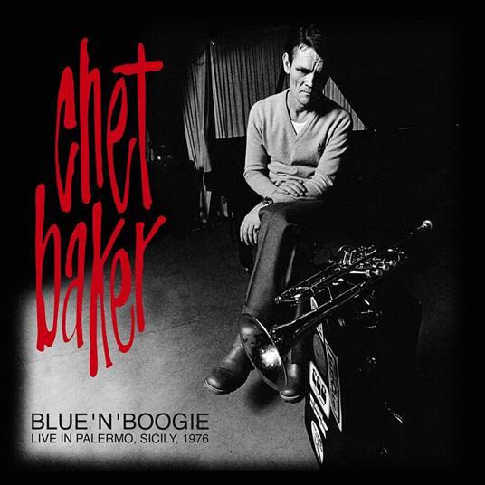 Chet Baker portrait on album cover with trumpet, red text, and 1976 date.