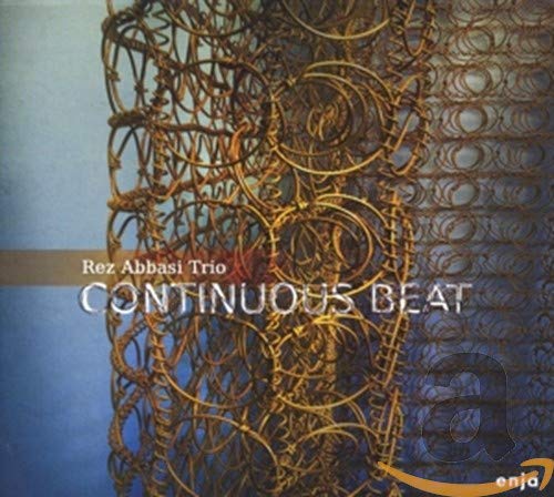 CD cover for Rez Abbasi Trio’s “Continuous Beat” with abstract gold design.
