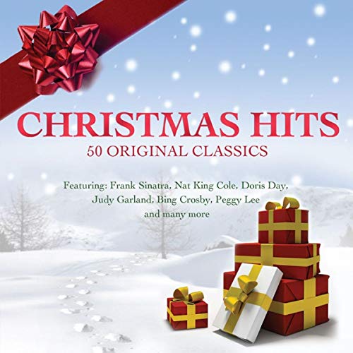 “Christmas Hits” double CD cover with gifts, snow, and a red bow.