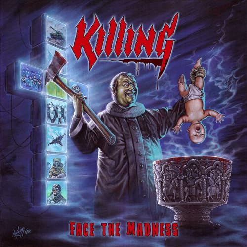 CD cover: man with axe, baby, and unsettling imagery.