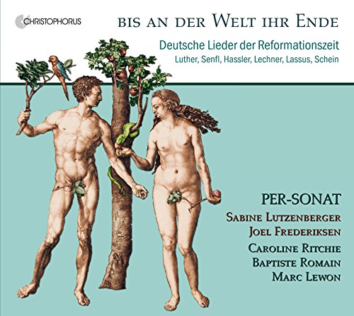 CD cover depicting Adam and Eve with a tree and parrots.