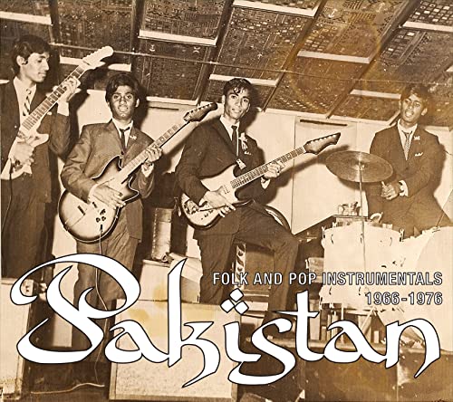 1970s Pakistani band playing guitars, drums, with album title “Pakistan”.