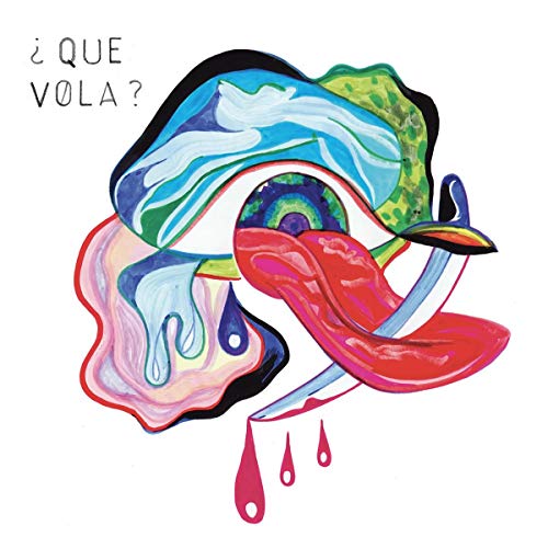 Surrealist painting of an eye with a tongue and colorful, flowing shapes.