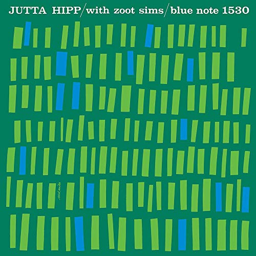 Album cover for Jutta Hipp with Zoot Sims, abstract green and blue design.