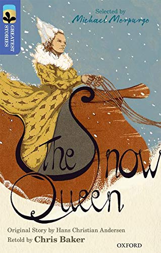 Book cover: illustrated woman in yellow dress, titled "The Snow Queen".