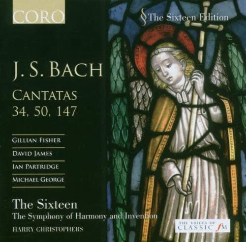 CD cover for J.S. Bach cantatas featuring stained-glass angel imagery.