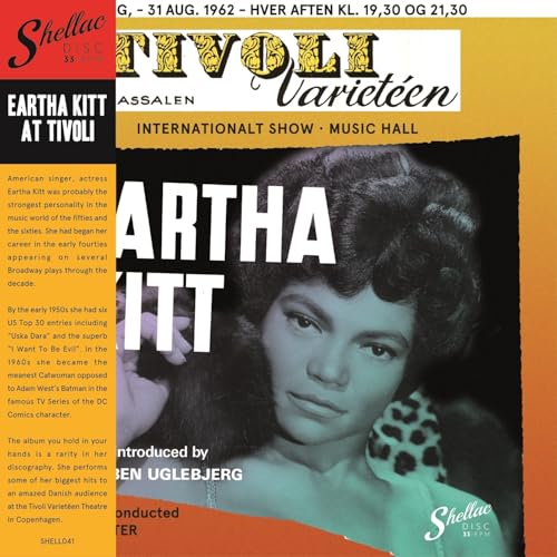 Eartha Kitt portrait on vinyl record cover, Tivoli Gardens show, 1962.