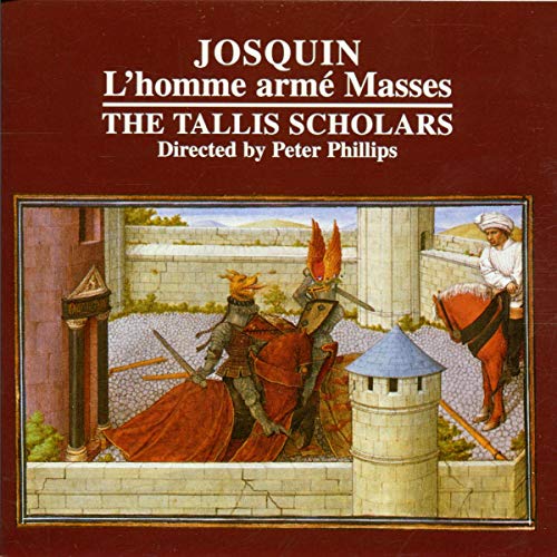 CD cover: Medieval knight scene with text "Josquin L'homme armé Masses".