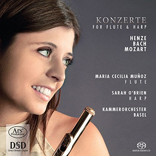 CD cover featuring a flutist and text listing composers and performers.