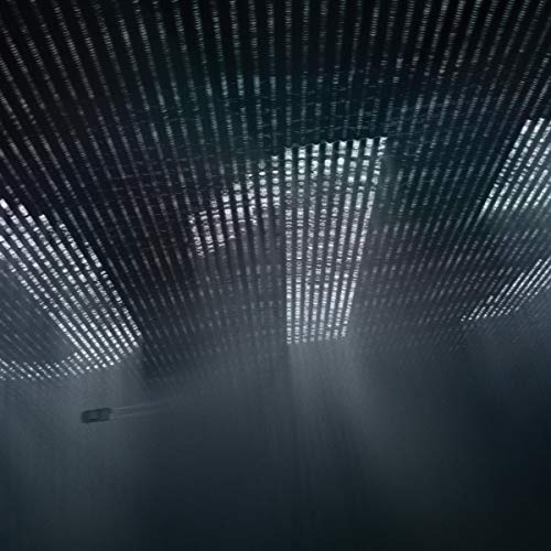Dark abstract image of cascading white lines resembling digital code.