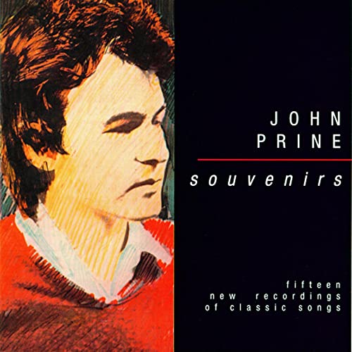 John Prine album cover: portrait in red and black, titled "Souvenirs".