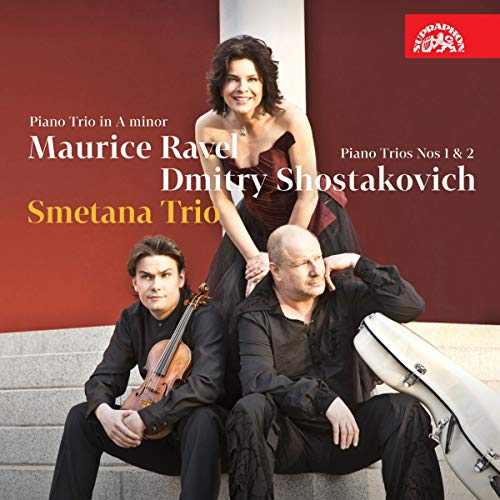 Smetana Trio album cover featuring musicians with piano, cello, and violin.