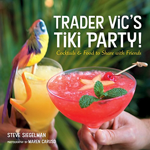 Cookbook cover with tropical drinks, a parrot, and bold "Trader Vic's" text.