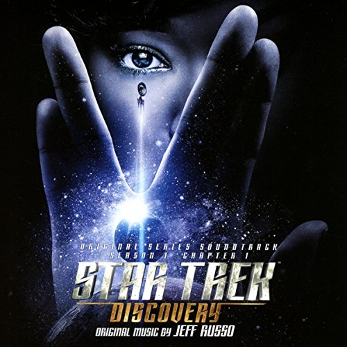 Star Trek Discovery CD cover: hand with Vulcan salute, starry background.