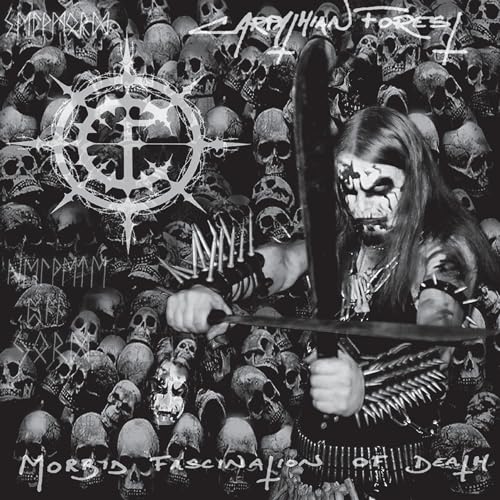 Black and white album cover featuring skulls, a figure with corpse paint, and a sword.