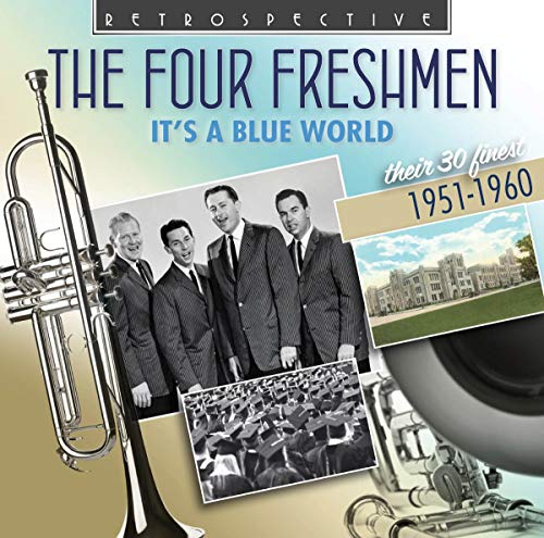 CD cover featuring The Four Freshmen, a trumpet, and campus imagery.