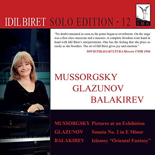 CD cover featuring pianist Idil Biret and composers Mussorgsky, Glazunov, Balakirev.