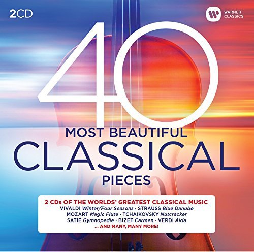 CD case for "40 Most Beautiful Classical Pieces" with vibrant abstract design.