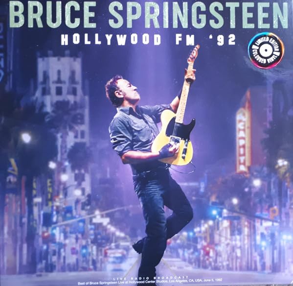 Bruce Springsteen playing guitar on album cover, Hollywood FM '92 vinyl.