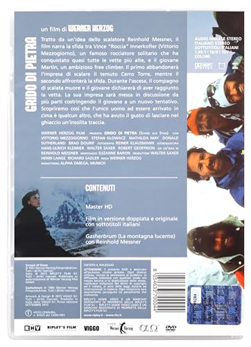 DVD back cover for "Grido Di Pietra" featuring climbers and mountains.