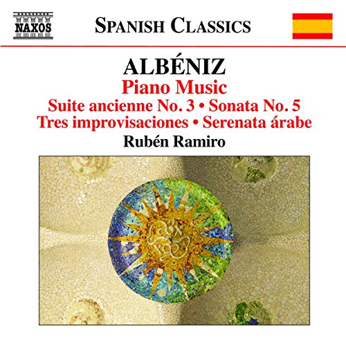 CD cover for Ruben Ramiro’s Albeniz piano music, featuring mosaic art.
