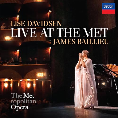 Lise Davidsen album cover, opera singer on stage at The Met.