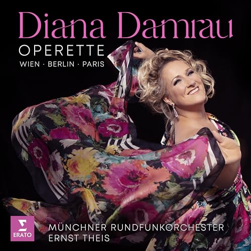 Diana Damrau album cover featuring a smiling blonde woman in floral fabric.