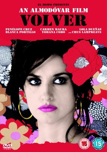DVD cover for Volver featuring a close-up of a woman with a red flower.