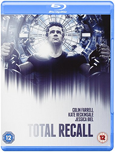Blu-ray cover for Total Recall featuring Colin Farrell strapped into a futuristic memory machine.