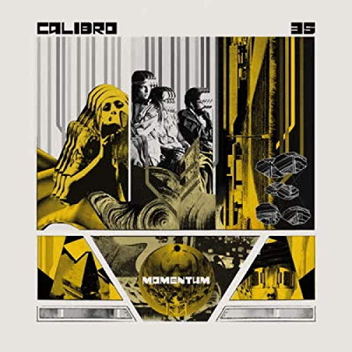 CD cover for Calibro 35’s “MOMENTUM” featuring fragmented figures and yellow tones.