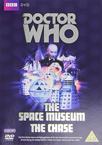 Doctor Who DVD cover featuring the First Doctor, Daleks, and a space museum background.